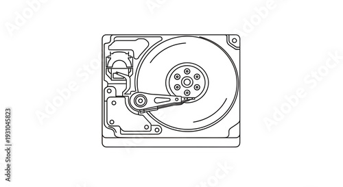 Hard Drive Internal Components Line Art Illustration