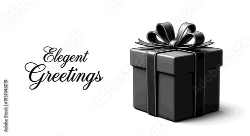 Elegant Greetings Gift Box with Ribbon Bow, Black and White Illustration
