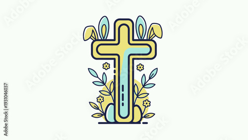 Colorful Cross Illustration with Floral Decorations.