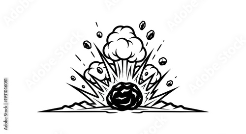 Explosion Blast Effect, Black and White Comic Style, Debris Flying