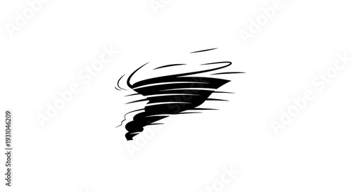 Black Tornado Swirl Icon on White Background, Abstract Weather Symbol