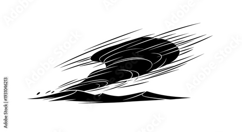 Black Tornado Swirling Over Dark Waves, Stormy Weather, Natural Disaster