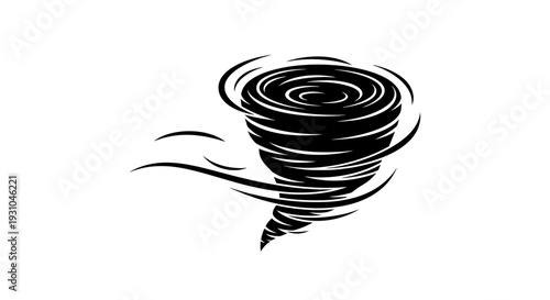 Black Tornado Swirl Icon, Hurricane Vortex Symbol, Twister Weather Graphic
