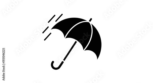 Black umbrella protecting from rain, weather protection icon, symbol of shelter and safety