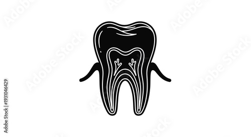 Anatomical Tooth Cross-Section Icon, Dental Health Symbol, Black and White Vector