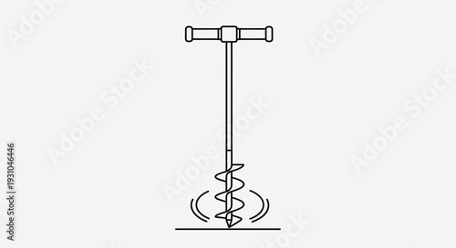 Auger drill digging into ground, soil sampling tool, manual earth auger, garden tool