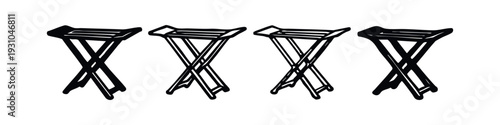 Black and white vector icon collection of portable folding outdoor stools