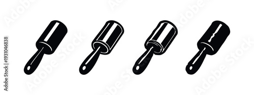 Black and white vector icon collection of lint rollers for effective fabric cleaning