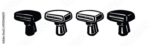 Collection of black and white lint rollers for dust and pet hair removal vector icons