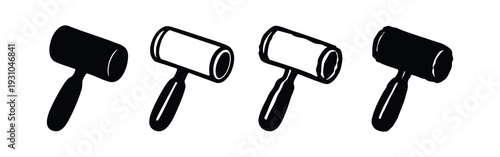 Black and white vector icon set of mallets for construction and woodworking