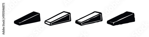 Hand-drawn set of 3D wedge objects like cake slices or cheese, various styles on a white background.