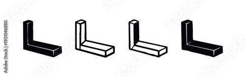 Hand-Drawn Isometric L-Shape Vector Icons Set, Abstract 3D Letter L Elements Collection