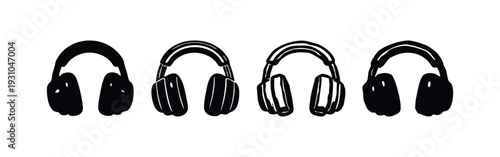Stylized Black and White Headphone Icons Set with Hand-Drawn Feel