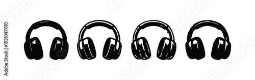Detailed Black and White Headphone Icons with Glossy Finish and Shading