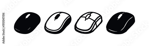 Stylized Computer Mouse Icons with Scroll Wheel - Modern Technology Vector Set
