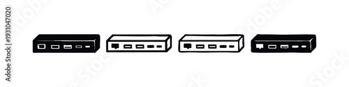 Network Switch Hub Icons Set - Connectivity and Data Transmission Symbols