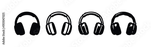Minimalist Black and White Headphone Icons in Various Clean Styles