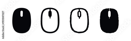 Computer Mouse Icons Set - Flat Black and White Vector Symbols