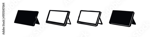 Angled Tablet Kiosk Stand and Digital Frame Vector Icons Set