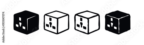 Isometric UK Type G Electrical Power Socket Vector Icons Set