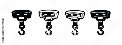 Handheld Weighing Scale with Hook and Spring Balance Vector Icons Set