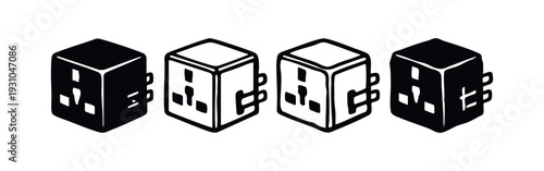 Isometric UK Type G Wall Mounted Electrical Socket with Clips Vector Icons Set
