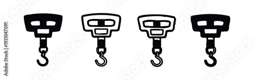 Handheld Weighing Scale with Hook and Spring Balance Vector Icons Set