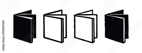 Open book and brochure doodle icons collection in diverse hand-drawn styles, vector illustration on white background.