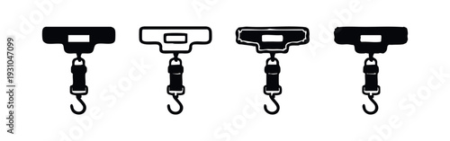 Hand scale and weighing hook scale doodle set in various styles, vector illustration on white background.