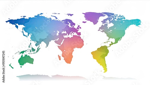 Abstract world map with polygonal, colorful continents