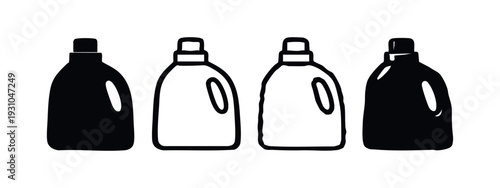 Minimalist Black and White Detergent Bottles Icon Set with Outline and Solid Designs