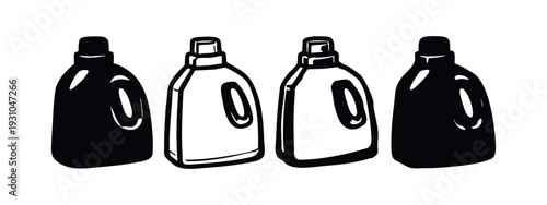 Stylized Cleaning Product Bottles Vector Illustration in Solid and Outline Versions