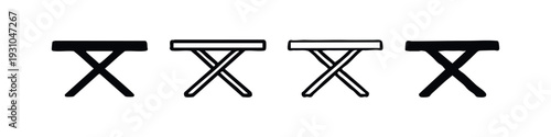 Flat Design Folding Stool Icons in Solid and Outline Vector Styles