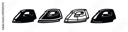 Modern Electric Iron Icons with Reflective Details in Solid and Line Art