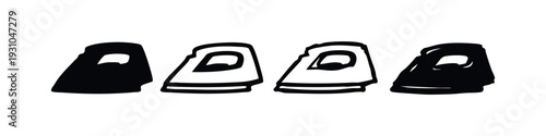 Simple Electric Iron Icon Set in Hand-Drawn Silhouette and Outline