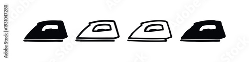 Hand Drawn Iron Icons Set. Clothing Iron Doodle Vector Illustration on White Background.