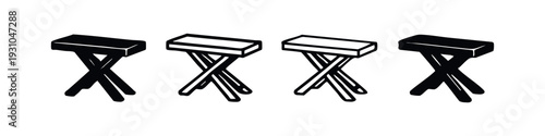 Collection of Isometric Folding Stool Icons with Detailed X-Leg Design