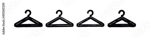 Set of Hand Drawn Clothes Hanger Vector Icons. Fashion and Laundry Doodle Style Illustrations Isolated on White.