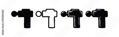 Hand-drawn Massage Gun Icon Set in Flat Style
