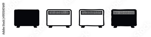 Electric Heater and Radiator Front View Icon Set