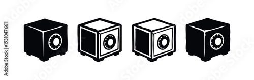 Isometric 3D Safe Box and Strongbox Icon Set with Gear Dial