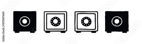 Minimalist Safe Box Icon Set with Dotted Combination Dial