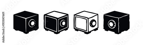 Isometric 3D Minimalist Safe Box Icon Set with Dotted Dial