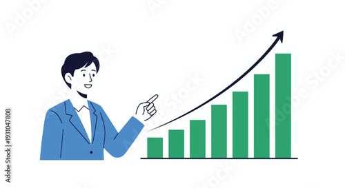 Businessman pointing at upward trending graph.