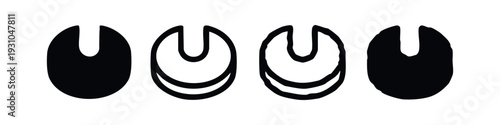 Set of four abstract U-shaped icons in solid and hand-drawn outline styles on white background.