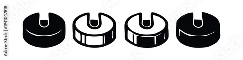 Collection of four abstract U-shaped icons resembling a computer mouse or connector, in varied styles.