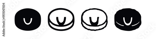 Set of four oval icons with a 'U' shape in solid and hand-drawn outline styles on white background.