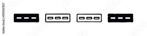 Hand-drawn vector icons of a power outlet, switch, or interface slots in a flat, front-facing view.