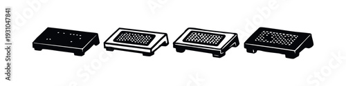 Hand-drawn style vector icons showing microchips or computer processors with scattered dots.