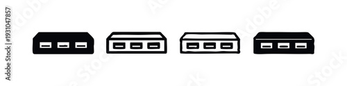 Hand-drawn vector icons representing abstract buildings or facades with three rectangular windows.